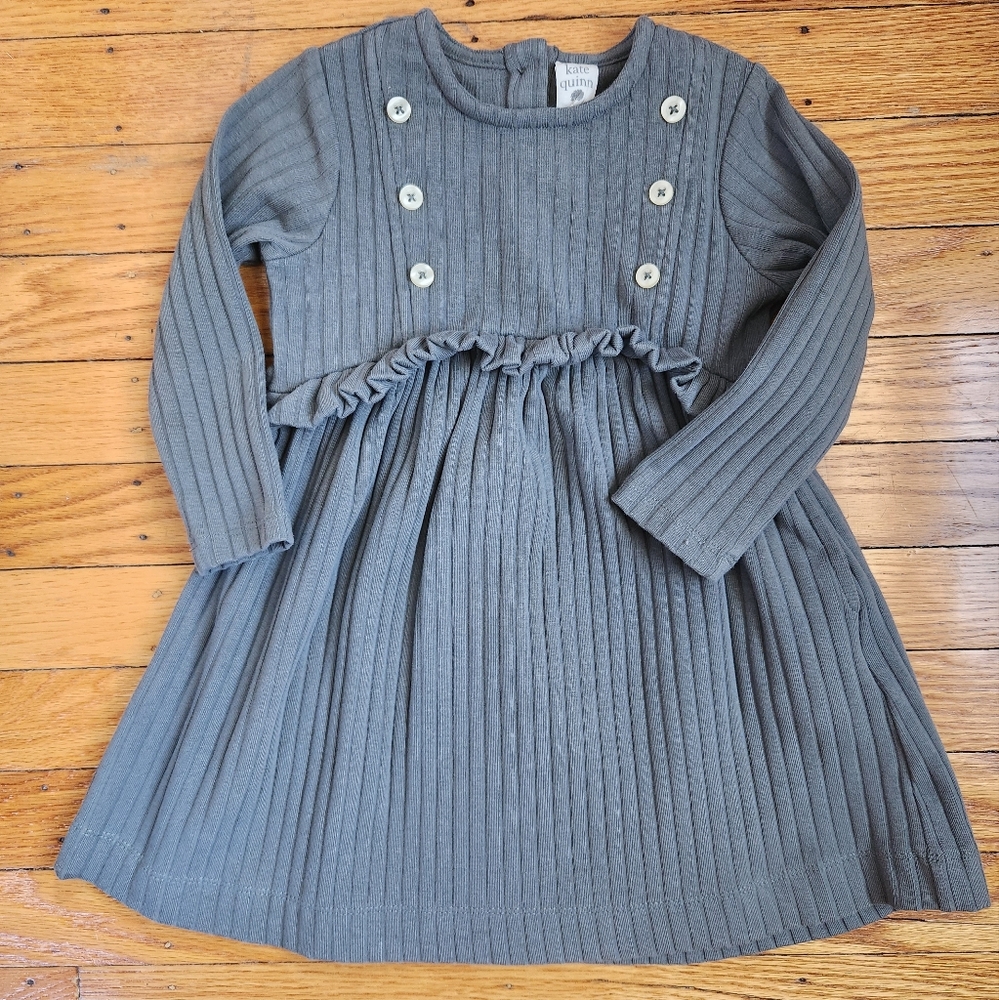 Kate Quinn Stylish Gray Organic Cotton Baby Toddler Girl Dress 12-18 Months
